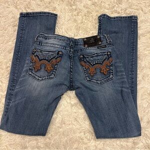 MISS ME BOOT JEANS TAG SIZE 28 X 32 Retro Cowgirl Y2K Rock Distressed Low Rise